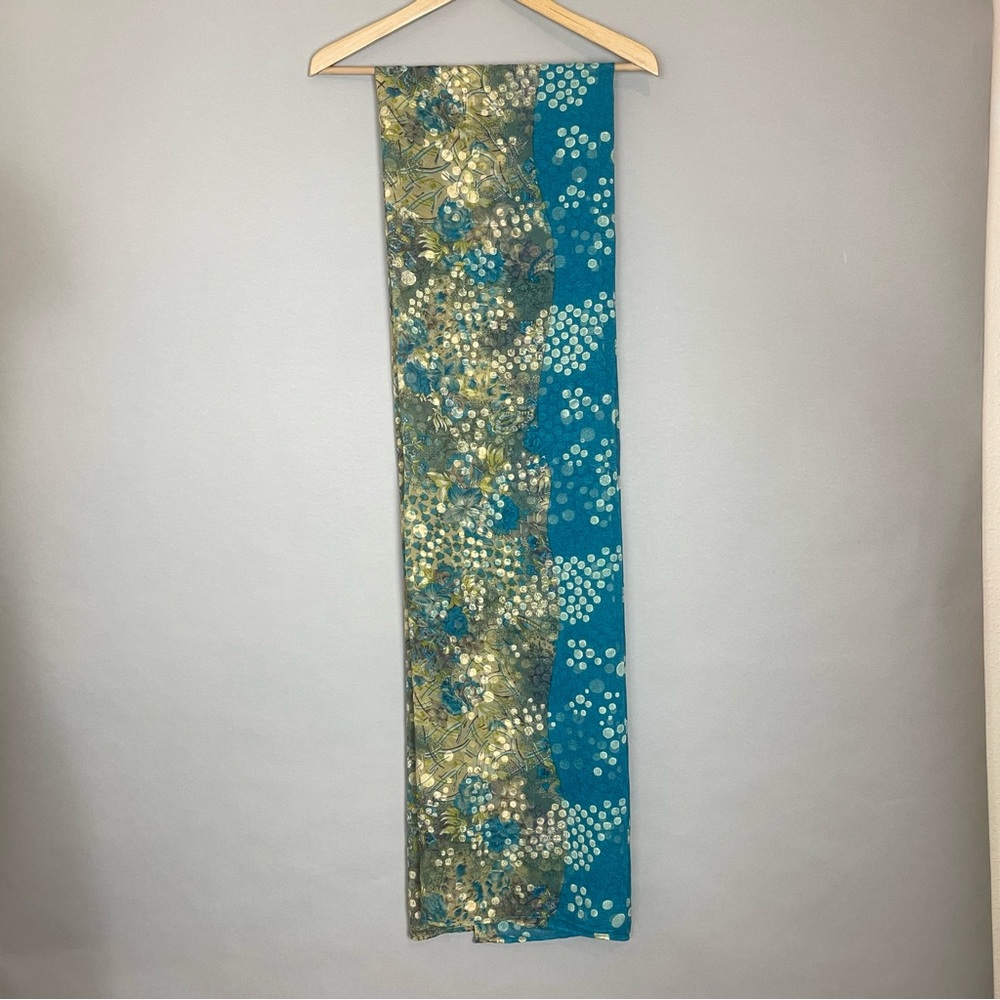 Long Floral Scarf‎ Dots Blue Textured Floaty Women 41x88 Art-to-Wear Boho Roses - Picture 2 of 8